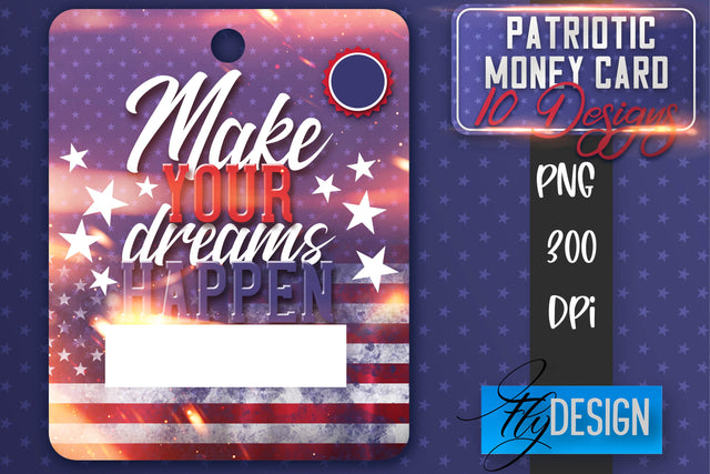 Patriotic Money Card PNG Design | 4th of July Money Holder Sublimation Fly Design 