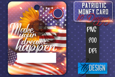 Patriotic Money Card PNG Design | 4th of July Money Holder Sublimation Fly Design 