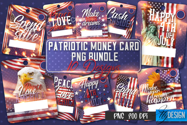 Patriotic Money Card PNG Designs | 4th of July Money Holder Sublimation Fly Design 