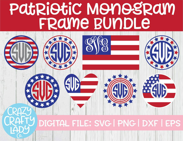 Patriotic Monogram Frame SVG Cut File Bundle SVG Crazy Crafty Lady Co. 