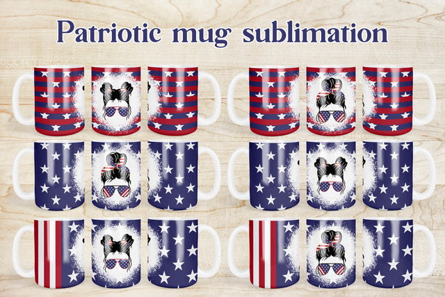 Patriotic mug sublimation design | Messy bun mug wrap Sublimation Svetana Studio 