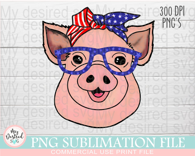 Patriotic Pig & Bandana PNG, American Pig Shirt, PNG Sublimation Design, Funny Pig Shirt Png, 4th Of July Sublimation Design, American Flag Shirt Sublimation MyDesiredSVG 