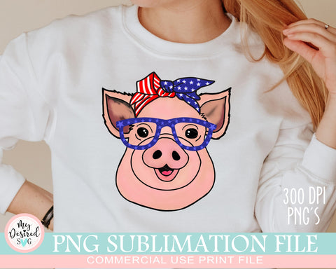 Patriotic Pig & Bandana PNG, American Pig Shirt, PNG Sublimation Design, Funny Pig Shirt Png, 4th Of July Sublimation Design, American Flag Shirt Sublimation MyDesiredSVG 