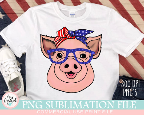 Patriotic Pig & Bandana PNG, American Pig Shirt, PNG Sublimation Design, Funny Pig Shirt Png, 4th Of July Sublimation Design, American Flag Shirt Sublimation MyDesiredSVG 