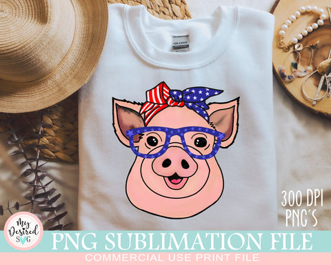 Patriotic Pig & Bandana PNG, American Pig Shirt, PNG Sublimation Design, Funny Pig Shirt Png, 4th Of July Sublimation Design, American Flag Shirt Sublimation MyDesiredSVG 