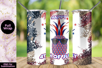 Patriotic Pineapple Happy 4TH of July 20oz Skinny Tumbler Wrap Template Sublimation Sublimatiz Designs 