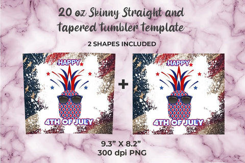 Patriotic Pineapple Happy 4TH of July 20oz Skinny Tumbler Wrap Template Sublimation Sublimatiz Designs 
