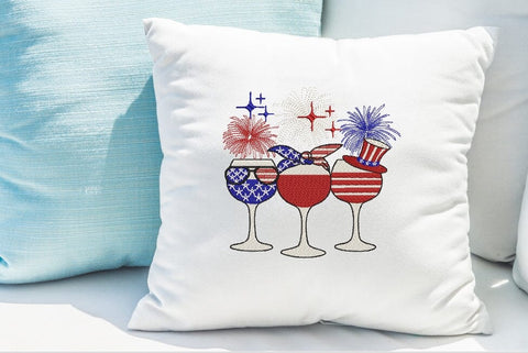 Patriotic Red wine & Blue fireworks Machine embroidery design, Happy 4th July ,Patriotic Wine glass embroidery design. Embroidery/Applique DESIGNS ArtEMByNatalia 