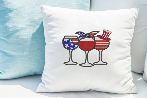 Patriotic Red wine & Blue Machine embroidery design, Happy 4th July ,Patriotic Wine glass embroidery design. Embroidery/Applique DESIGNS ArtEMByNatalia 