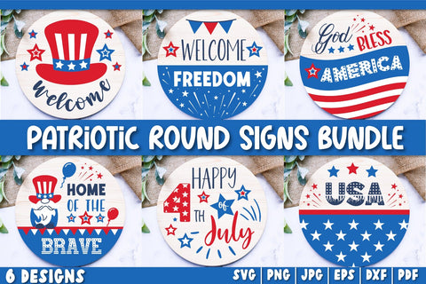 Patriotic Round Sign SVG Bundle | 4th of July Door Hanger SVG TatiStudio 