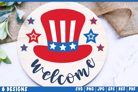Patriotic Round Sign SVG Bundle | 4th of July Door Hanger SVG TatiStudio 