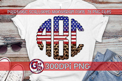 Patriotic Scalloped Monogram Font Set PNG for Sublimation-July 4th Sublimation Greedy Stitches 
