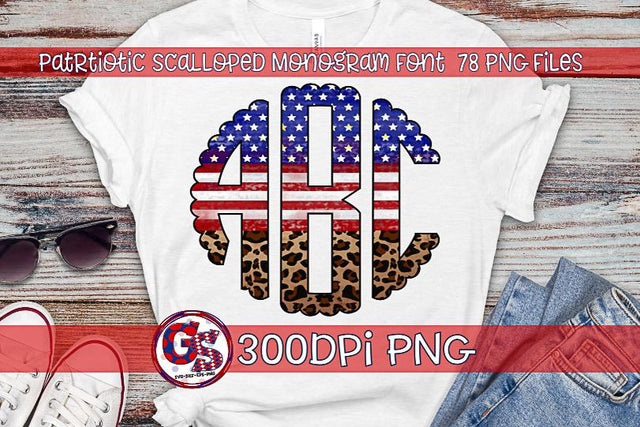 Patriotic Scalloped Monogram Font Set PNG for Sublimation-July 4th Sublimation Greedy Stitches 