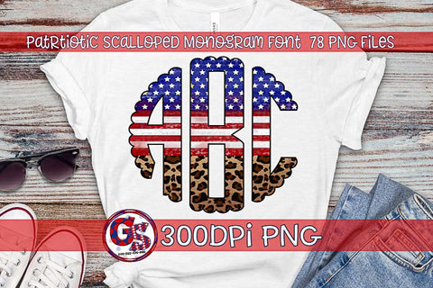 Patriotic Scalloped Monogram Font Set PNG for Sublimation-July 4th Sublimation Greedy Stitches 