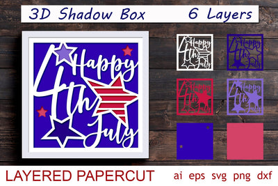 Patriotic shadow box svg, 4th of July laser cut, Layered template 3D Paper AnastasiyaArtDesign 
