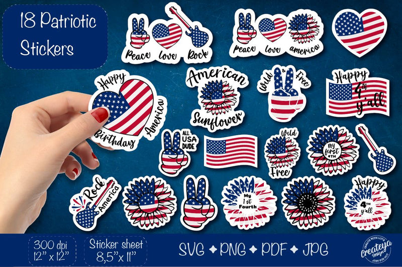 Patriotic stickers. 4th of July Stickers. Sticker Pack svg SVG Createya Design 