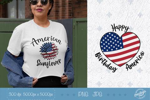 Patriotic Sublimation. 4th of July. American Sunflower. Independence day. Sublimation Createya Design 