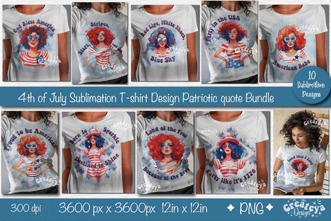 Patriotic Sublimation designs, 4th of July patriotic quotes Bundle American USA Sublimation Createya Design 