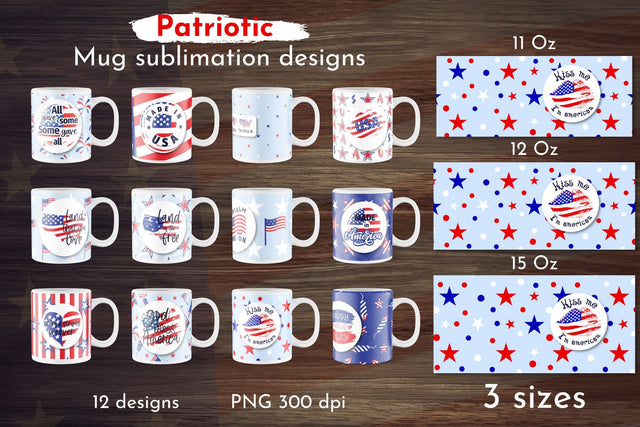 Patriotic sublimation designs. Mug wrap bundle sublimation. Sublimation Angelina Semenova 
