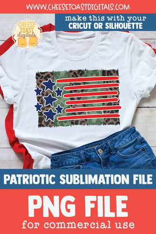 Patriotic Sublimation PNG | Camo & Leopard Print US Flag Sublimation Cheese Toast Digitals 