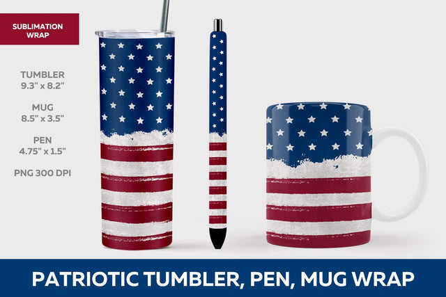 Patriotic sublimation wrap, Patriotic tumbler, USA flag tumbler mug pen Sublimation KMarinaDesign 