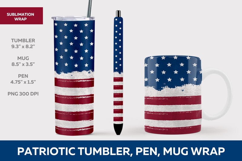 Patriotic sublimation wrap, Patriotic tumbler, USA flag tumbler mug pen Sublimation KMarinaDesign 