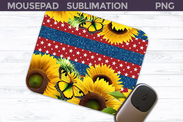 Patriotic Sunflower And Butterfly Mouse Pad Sublimation WatercolorColorDream 