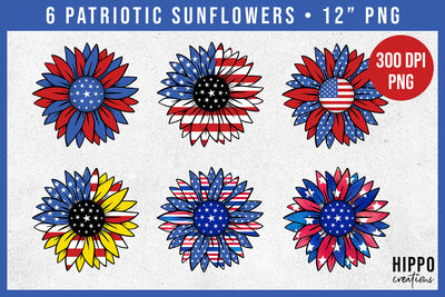 Patriotic Sunflower Bundle | Six 4th of July Sunflower PNG Sublimation Hippo Creations 