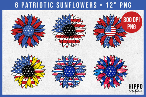 Patriotic Sunflower Bundle | Six 4th of July Sunflower PNG Sublimation Hippo Creations 
