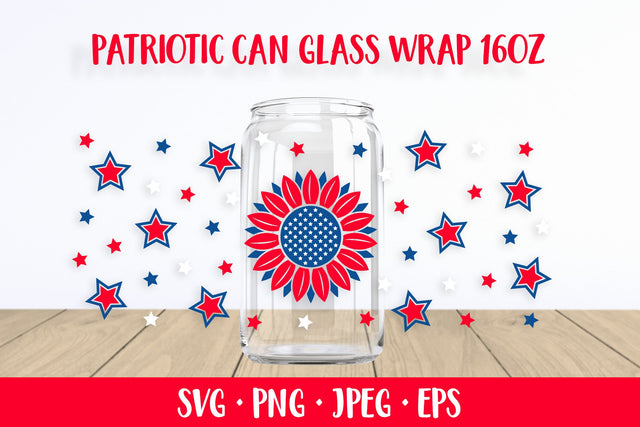 Patriotic Sunflower can glass wrap SVG. 4th of July glass can SVG LaBelezoka 