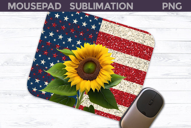 Patriotic Sunflower Mouse Pad | American Flag Mousepad Sublimation WatercolorColorDream 