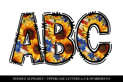 Patriotic Sunflower PNG Letters for 4th July Sublimation Sublimation BijouBay 
