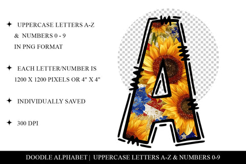 Patriotic Sunflower PNG Letters for 4th July Sublimation Sublimation BijouBay 