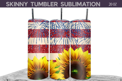 Patriotic Sunflower Tumbler | 4th of July Tumbler Wrap Sublimation WatercolorColorDream 