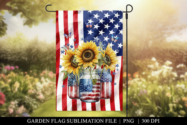 Patriotic Sunflower USA Flag Garden Flag Sublimation Design Sublimation BijouBay 