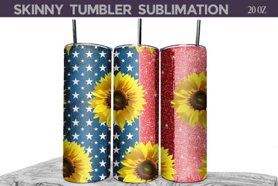 Patriotic Sunflowers Tumbler Sublimation PNG Sublimation WatercolorColorDream 