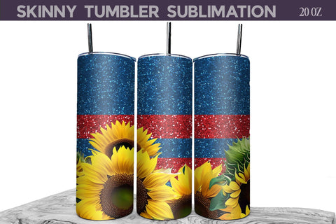 Patriotic Sunflowers Tumbler Wrap Sublimation WatercolorColorDream 