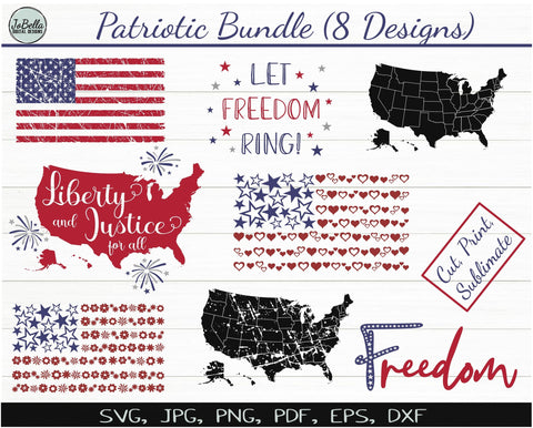 Patriotic SVG Bundle, Sublimation Designs and Printable July 4th Decorations SVG JoBella Digital Designs 