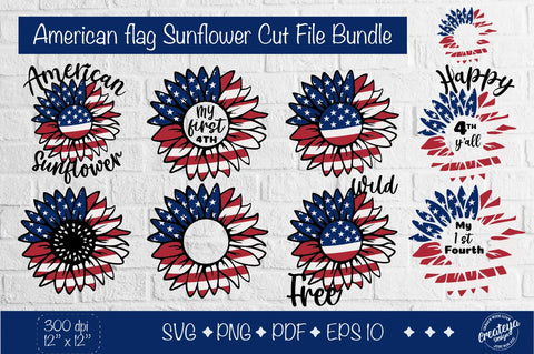 Patriotic svg bundle with American sunflower, Sunflower us flag svg, 4th of July sunflower, My first 4th SVG Createya Design 