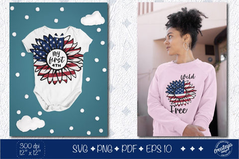 Patriotic svg bundle with American sunflower, Sunflower us flag svg, 4th of July sunflower, My first 4th SVG Createya Design 