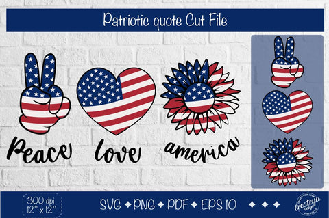 Patriotic SVG quotes, America sunflower, heart flag svg SVG Createya Design 
