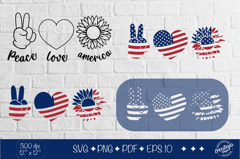Patriotic SVG quotes, America sunflower, heart flag svg SVG Createya Design 