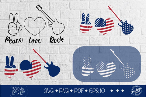 Patriotic SVG quotes, heart flag svg, patriotic flag Peace Love Rock SVG Createya Design 