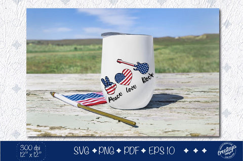 Patriotic SVG quotes, heart flag svg, patriotic flag Peace Love Rock SVG Createya Design 