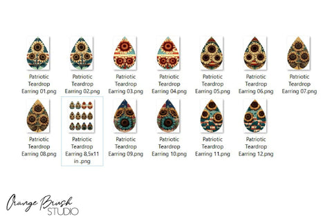 Patriotic Teardrop Earring Sublimation Sunflower USA Sublimation OrangeBrushStudio 