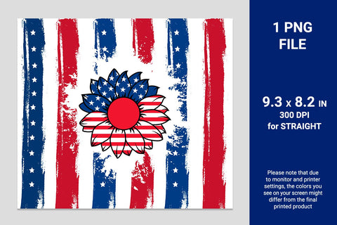 Patriotic USA sunflower tumbler, 20 oz sublimation tumbler wrap Sublimation KMarinaDesign 