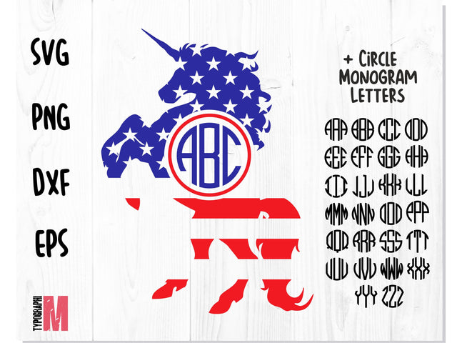 Patriotic USA Unicorn Monogram SVG | Circle Monogram Letters SVG CreativeStudioTM 