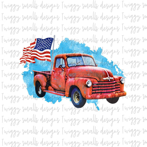 Patriotic Vintage truck with American Flag - Sublimation Design Download Sublimation Twiggy Smalls Crafts 
