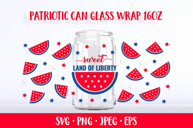 Patriotic Watermelon can glass wrap SVG. 4th of July glass can SVG LaBelezoka 