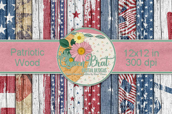 Patriotic Wood Papers Digital Pattern QueenBrat Digital Designs 